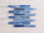 Waterfall Brushed Rectangle Sky Blue Glass Mosaic Tile