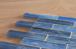 Waterfall Brushed Rectangle Sky Blue Glass Mosaic Tile