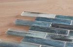Waterfall Brushed Rectangle Steel Blue Glass Mosaic Tile