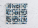 Waterfall Brushed Sqaure Steel Blue Glass Mosaic Tile