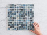 Waterfall Brushed Sqaure Steel Blue Glass Mosaic Tile
