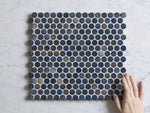Broadwater Dark Blue Mix Gloss Penny Round Mosaic Tile