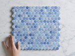 Broadwater Light Blue Mix Gloss Penny Round Mosaic Tile