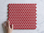 Broadwater Red Gloss Penny Round Mosaic Tile