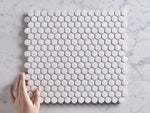 Broadwater White Matt Penny Round Mosaic Tile