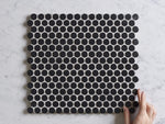 Broadwater Black Matt Penny Round Mosaic Tile
